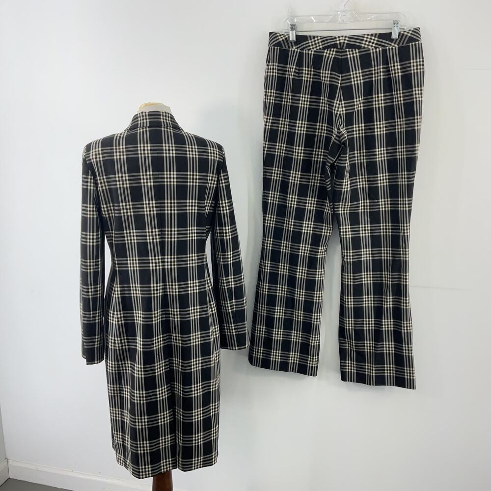 Identity Lord & Taylor Vintage Black & Cream Plaid Coat & Pants Set Womens 10 - Picture 2 of 4